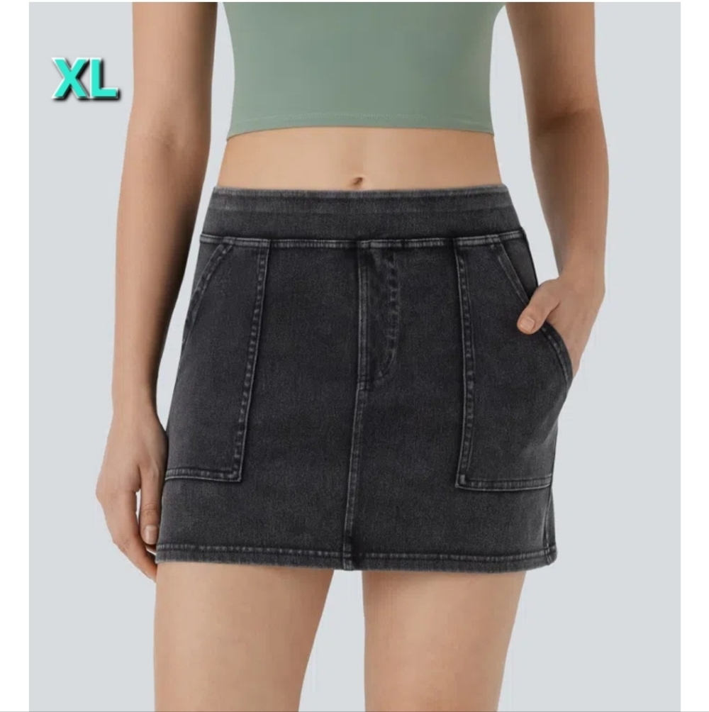 HALARA Black Washed Denim Mini Skirt
